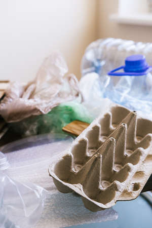 Different types of waste for recycling, top view.の写真素材