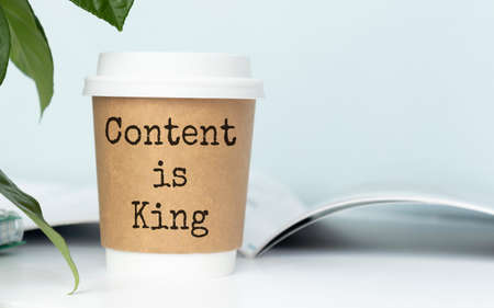 Content is king written on a paper cupの写真素材