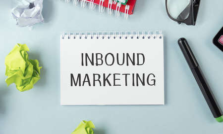 Notebook with Tools and Notes About Inbound Marketingの写真素材