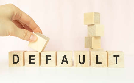 default. wooden letters on the office desk, informative and communication backgroundの写真素材