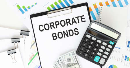 Paper with Corporate Bonds on a tableの写真素材
