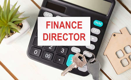 Closeup on card with text FINANCE DIRECTOR, business concept image with soft focus backgroundの写真素材