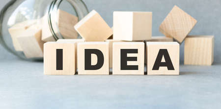 idea text on cubes on a light background.の写真素材