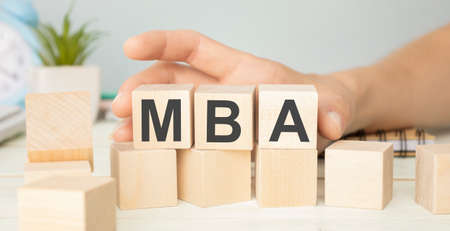 MBA training or business administration concept. inscription on cubes on a light backgroundの写真素材