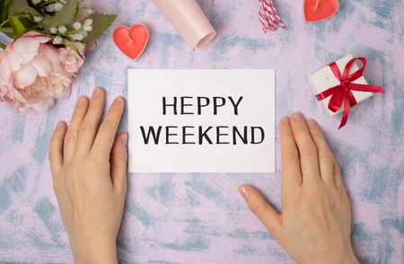 Conceptual handwriting text caption inspiration showing Happy Weekend. Business concept for Weekend...