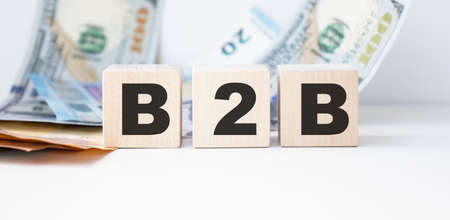 Wooden blocks with the word B2b. Business and finance concept.