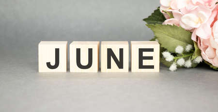 The word June on wooden cubes. Concept Month of year.の写真素材