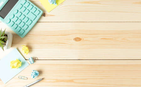 Top view desk hero header with copy spaceの写真素材