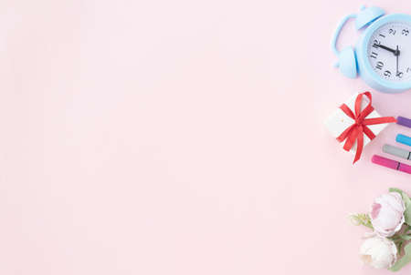 School supplies double side border. Top view isolated on a white background with copy space. Back to...