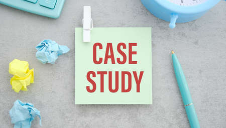 Case study memo written on a notebook with penの写真素材