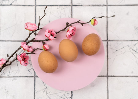 Easter composition on grey concrete backgrount