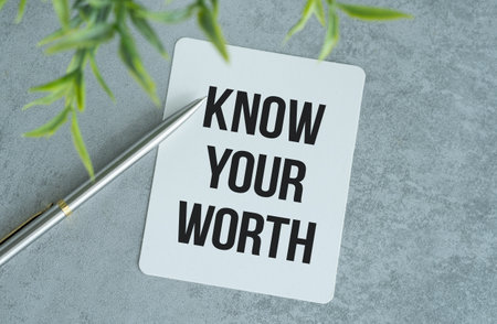 Life Inspirational and Motivation Quotes - Know Your Worth Text on White Paper.の写真素材