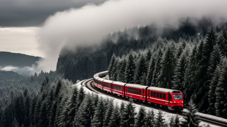 Majestic Winter Landscape. Serene Forest with Stationary Vehicle Surrounded by Glistening Snowの素材
