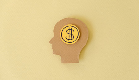 Know Your Own Price Concept, Dollar Icon On Paper Human Head Figurine on yellow backgroundの写真素材