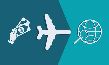A person is holding a stack of money and a plane. The plane is in the middle of the imageの写真素材