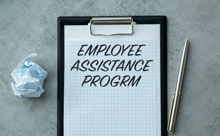 A piece of paper with the words Employee Assistance Program written on it. A pen is sitting on top of the paperの写真素材