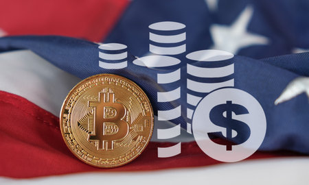 A coin with the letter B on it is on top of a stack of coins. The coins are worth one dollar eachの写真素材