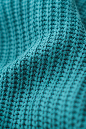 A blue knit sweater with a pattern of black and white. The sweater is made of wool and has a fuzzy...