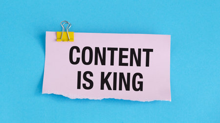 Content is King text on pink paper on blue backgroundの写真素材