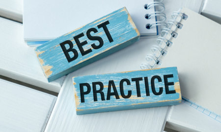 Wooden blue blocks with words Best practice. Business conceptの写真素材