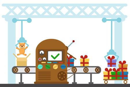 Factory for the production of Christmas gifts on a white background.のイラスト素材
