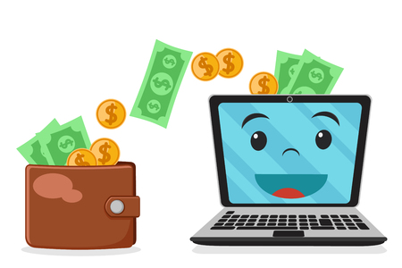 Wallet sends money on laptop on a white.のイラスト素材
