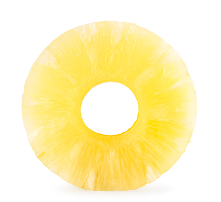Ring of canned pineapple closeup on a white. Isolated.