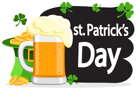 Beer and a green hat in gold coins for St. Patricks day.のイラスト素材