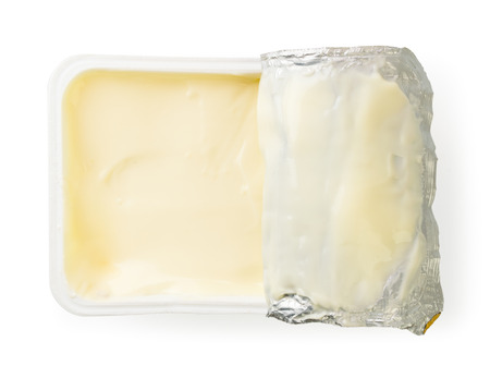 Processed cheese in a pack on a white. The form of the top.の写真素材
