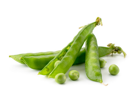 Pod green peas on a white background. Isolatedの写真素材