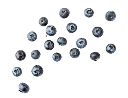 Blueberry berries fly on a white background, isolated.の写真素材