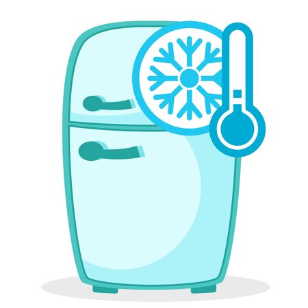 Fridge with thermometer and snowflake on a white background.の写真素材