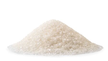 Pile of granulated sugar closeup on a white. Isolatedの写真素材