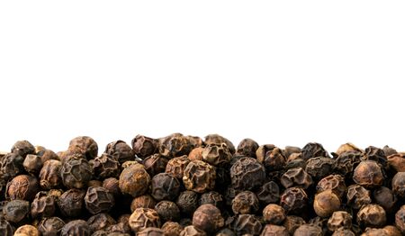 Black pepper peas on a white, isolated. Place for text.