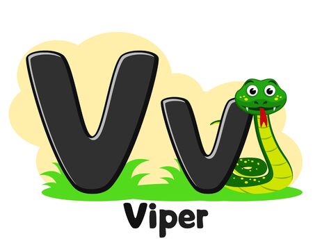 Alphabet snake Viper, letter Vv on a white. Preschool education.のイラスト素材