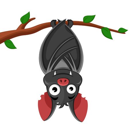 Bat hanging on a tree branch upside down.のイラスト素材