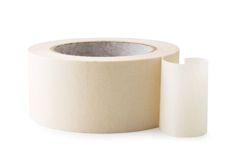 Paper tape lies on a white background, isolated.の写真素材