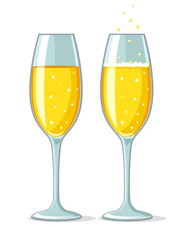 Two glasses of champagne with foam and without on a white.のイラスト素材