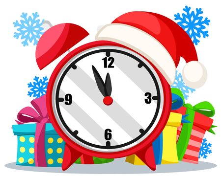 Alarm clock with gifts on a white background, the new year is coming.のイラスト素材