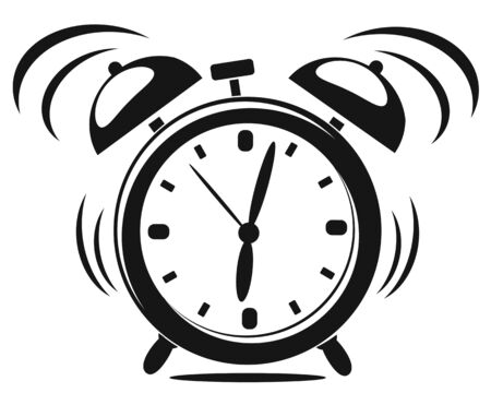 Alarm clock black and white silhouette rings on a white background. Time to Wake upのイラスト素材