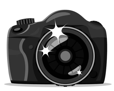 SLR camera with lens close-up on a white backgroundのイラスト素材