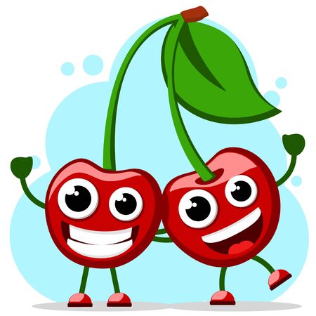 Sweet cherries are smiling and hugging on a white background. Characterのイラスト素材