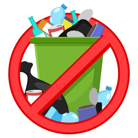 Trash can with trash crossed out with a stop signのイラスト素材