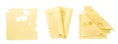 Set of cheese slices close-up on a white background, isolated. The view from topの写真素材