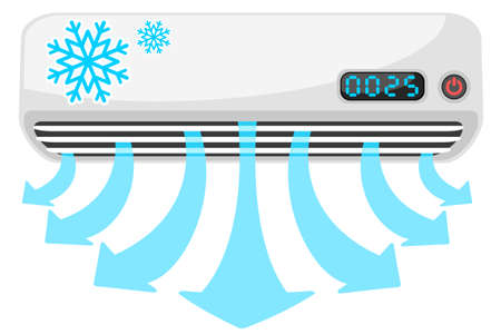 Air conditioner with a stream of cold air in the form of arrows on a white backgroundのイラスト素材