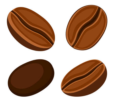Set of coffee beans close up on white backgroundのイラスト素材