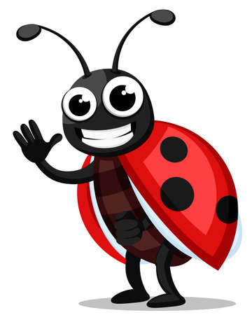 Ladybug stands, waves and smiles on a white background. The characterのイラスト素材