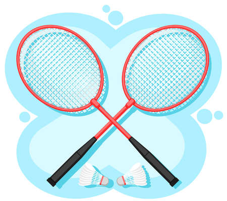Rackets and shuttlecocks for badminton on a white background. Sports equipmentのイラスト素材
