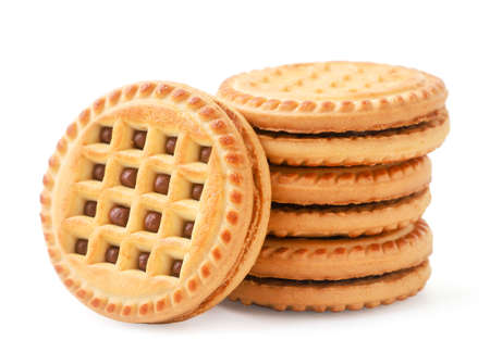 Cookies with filling close-up on a white background. Isolatedの写真素材