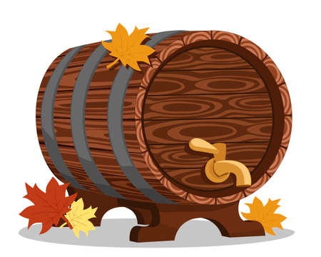 Wooden barrel with a tap for drinks close upのイラスト素材